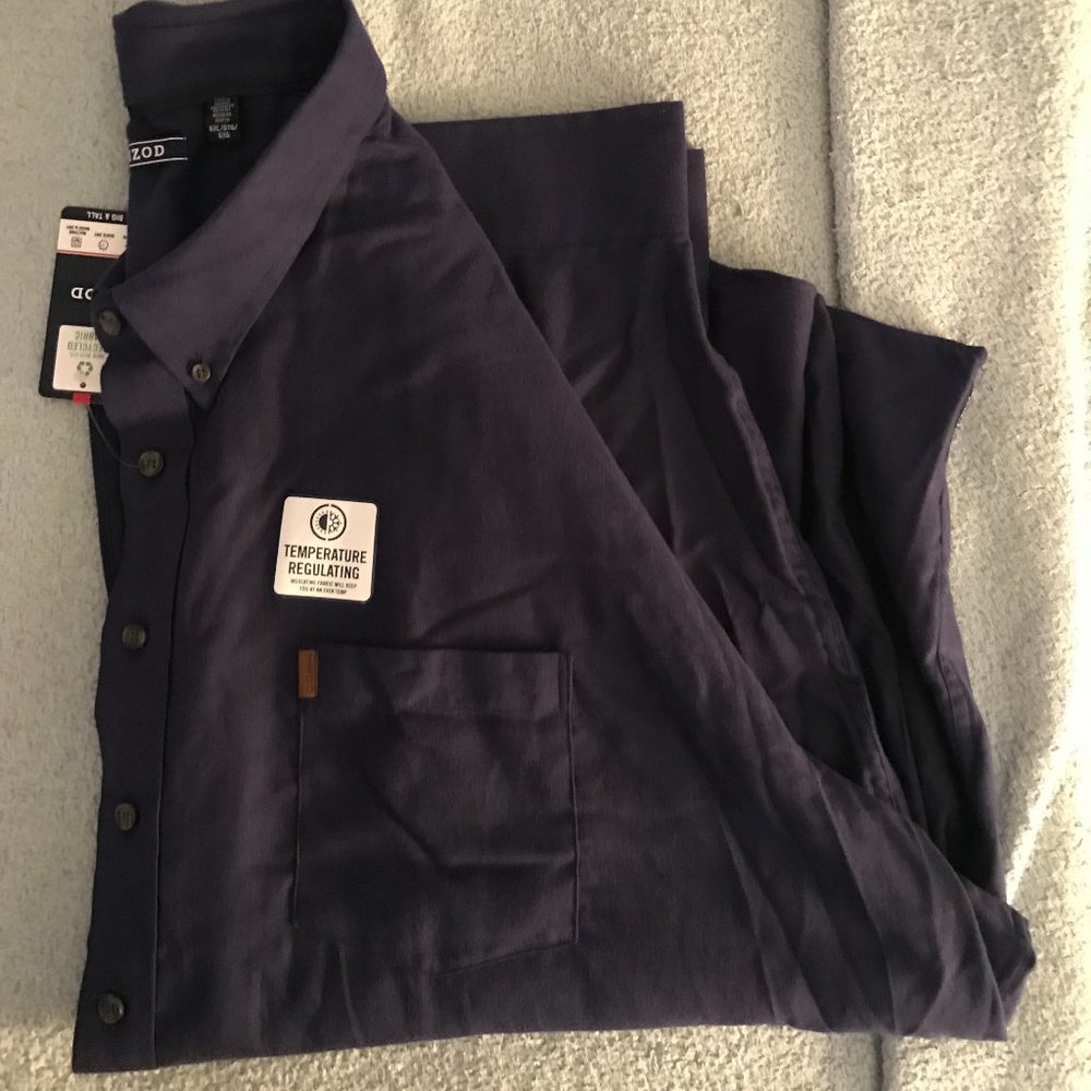 NWT - Izod Classic Flannel Button Down Dress Shirt - Navy - Size Big & T…
